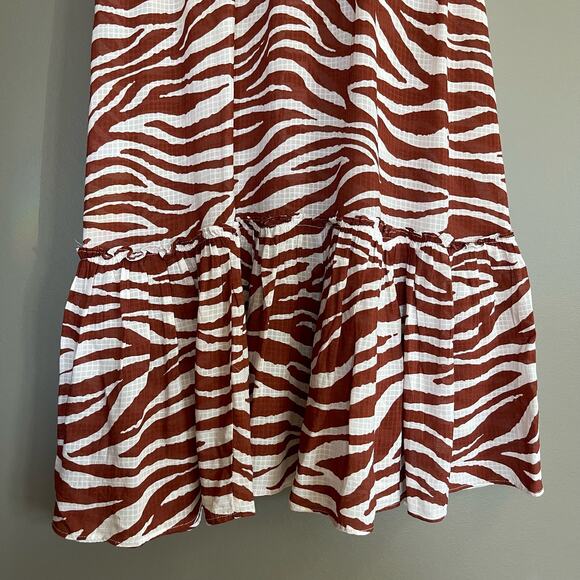 Veronica Beard Mallory Dress Rust Zebra Print Size XS Brown White Tassels Flowy‎ - Picture 15 of 16